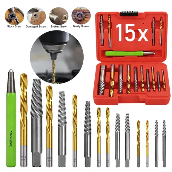 NefLaca 15x Screws Bolt Extractor Set With Reverse Drill Bit Ez Out Stripped Screw Nut Set