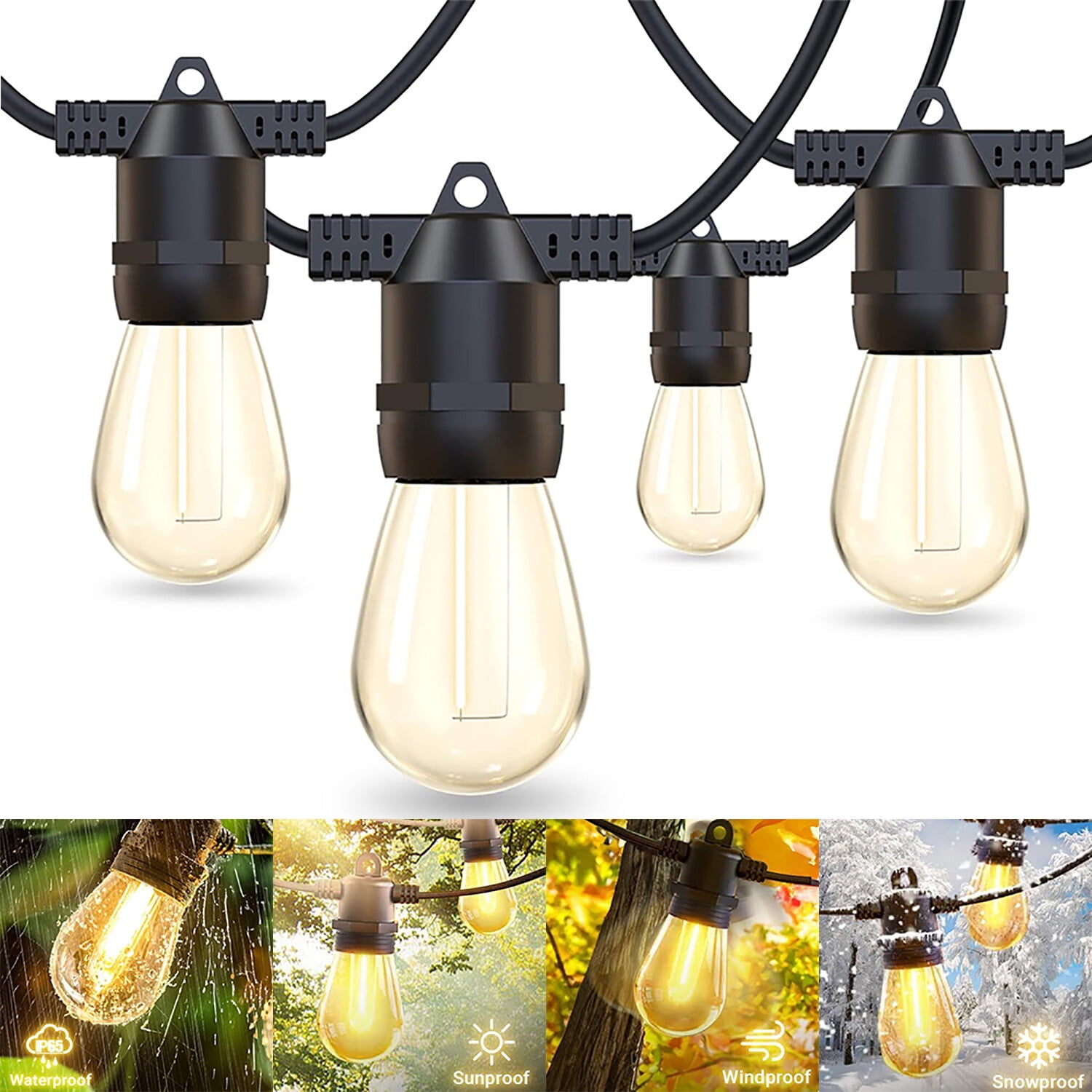 NefLaca 27ft String Lights S14 LED (10+1 bulb) Shatterproof IP65 Warm ...