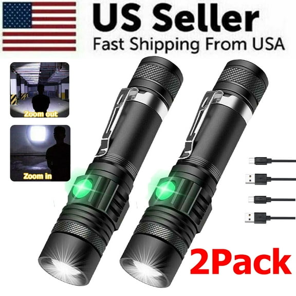 NefLaca 2PACK 350LM Super Bright LED Tactical Flashlight Rechargeable Work Light