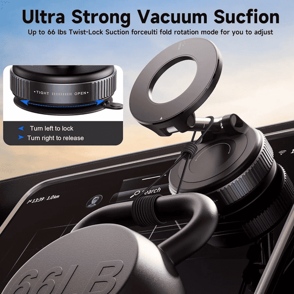 NefLaca 360° Adjustable Magnetic Vacuum Holder , Suction Cup Car Phone Mount For Smartphones & All Car Models Smooth Surface
