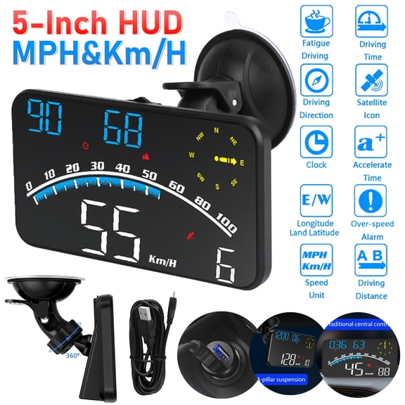 NefLaca 5" Digital Speedometer GPS Car HUD Head Up Display MPH Overspeed Alarm Universal