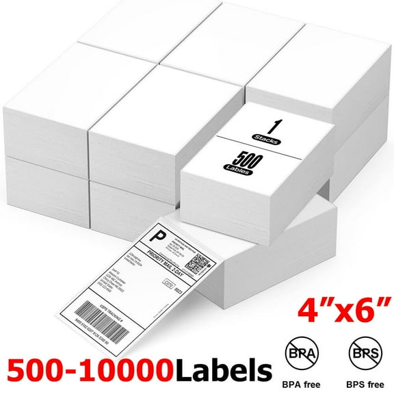 NefLaca 500Labels/Stack Fanfold Direct Thermal Shipping Labels 4"x6" Blank for Zebra and Rollo Printer 100Labels