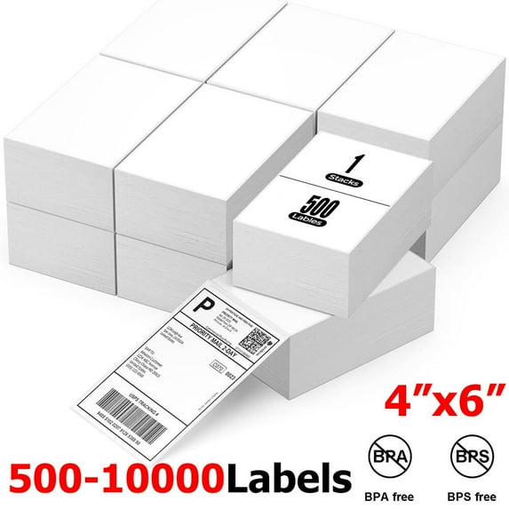 NefLaca 500Labels/Stack Fanfold Direct Thermal Shipping Labels 4"x6" Blank for Zebra and Rollo Printer 100Labels