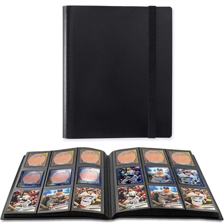 NefLaca 9 Pocket Strap Binder Album, 360 Side Trading Card Holder Carrying Card Case Fit for Baseball Cards, Trading Cards, Football Cards(Black)