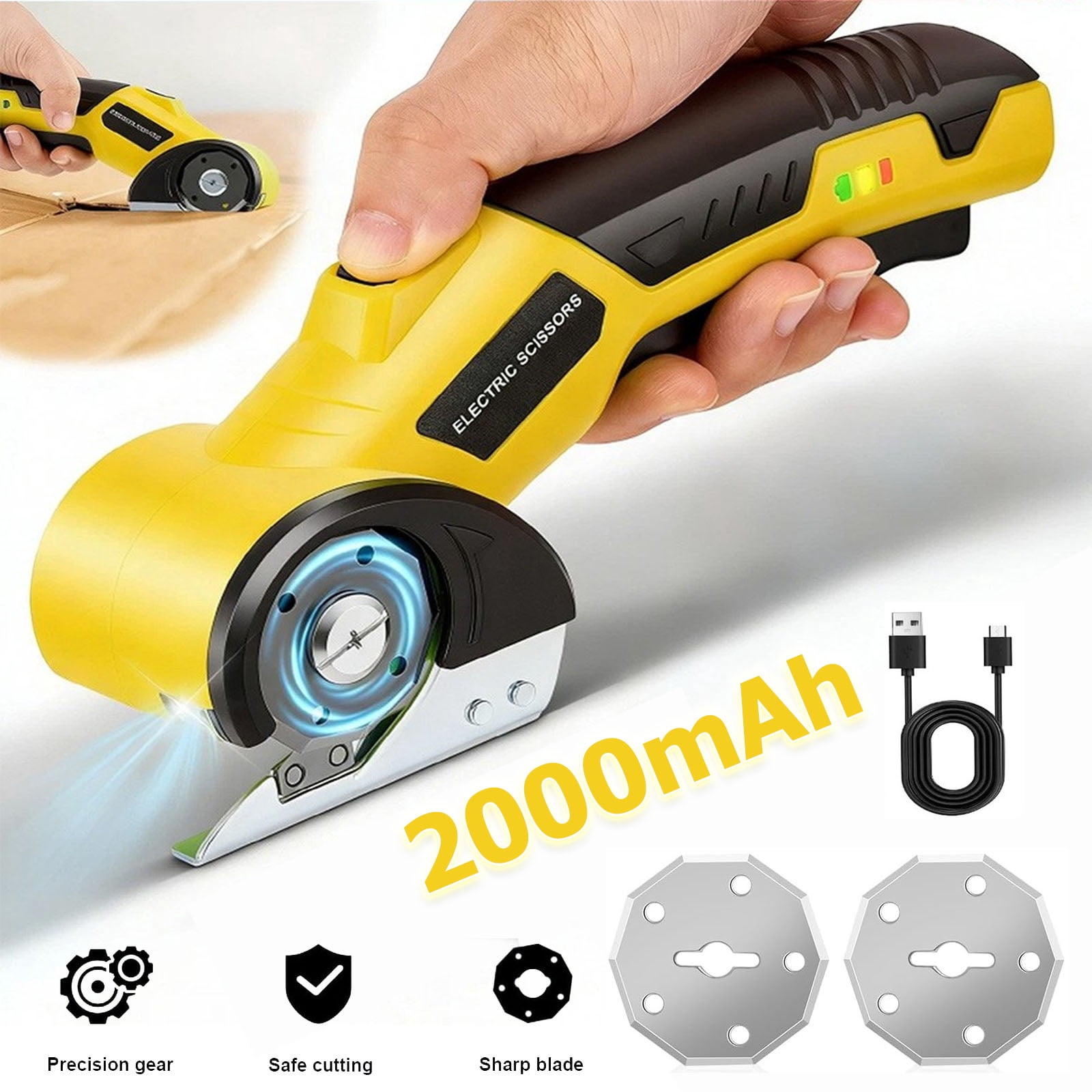 NefLaca  Cordless Electric Scissors Box Cutter With 2 Rotary Blades 4V Heavy Duty Recharg