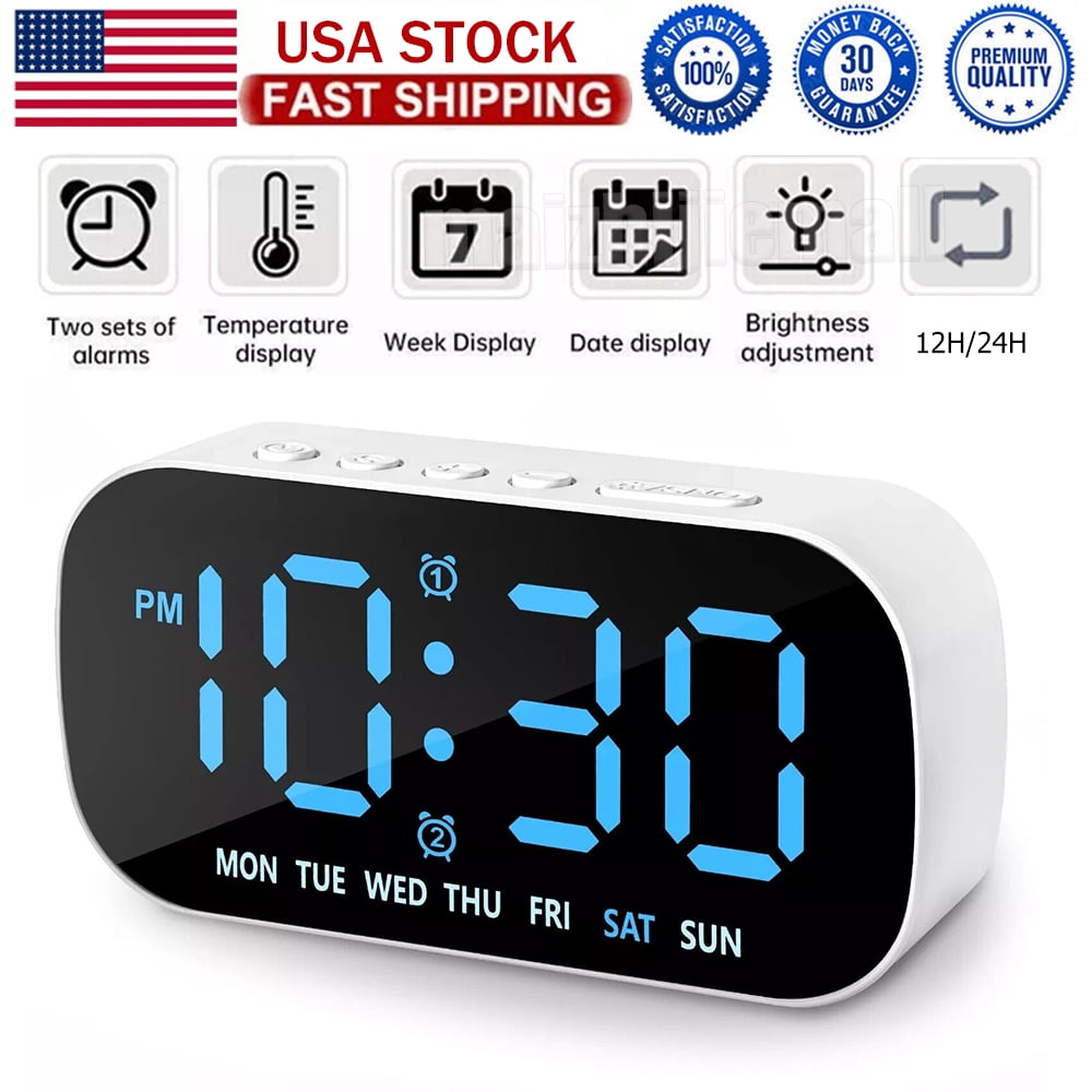 NefLaca Digital LED Desk Alarm Clock LED Large Display Time Temperature ...