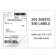 NefLaca Half Sheet Labels 8.5 x 5.5 Rounded Corner Self Adhesive Shipping Labels for Laser and Inkjet Printers, 500 Labels