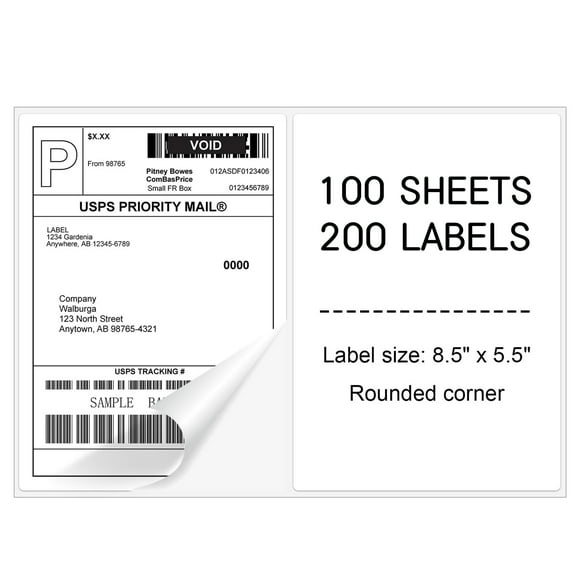 NefLaca Half Sheet Labels for Inkjet/Laser Printer, Shipping Labels with Rounded Corner (8.5" x 5.5",200 Labels)