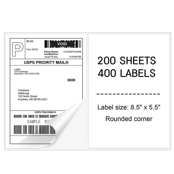 NefLaca Half Sheet Labels with Rounded Corner, White Shipping Labels - 5-1/2" X 8-1/2" - 400 Labels