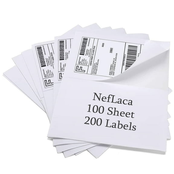 NefLaca Half Sheet Shipping Labels 8.5" x 5.5" White Self Adhesive Mailing Labels for Laser/Inkjet Printer 200 Labels