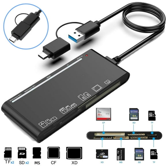 NefLaca USB 3.0 Memory Card Reader, 7 in 1 Adapter Hub, for SD, CF, TF, Micro SD, XD, MS