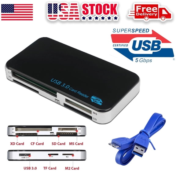 NefLaca USB 3.0 Memory Card Reader Adapter 5GBPS Fit For CF/TF/SD/Micro SD/XD/M2/MS Card