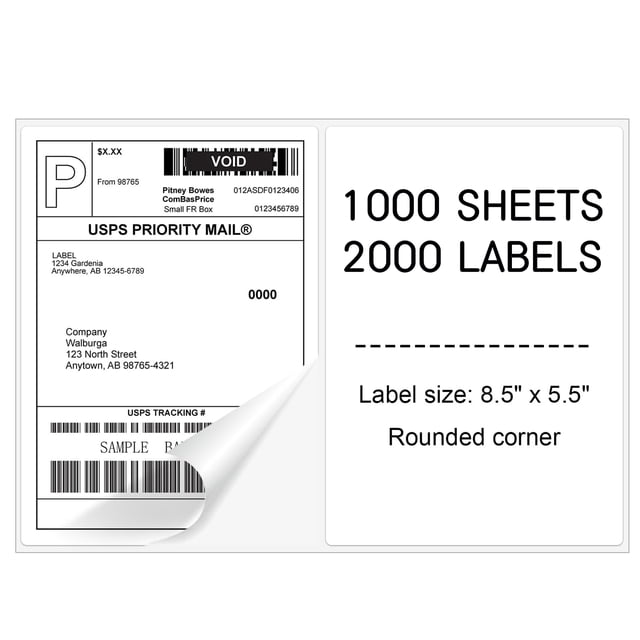 NefLaca White Shipping Labels (Rounded Corner), Half Sheet Self ...
