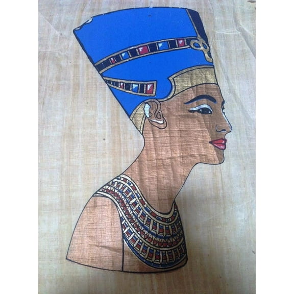Nefertiti Egyptian Papyrus Art Hand Painted Ancient Egyptian Home Decor Painting 12" x 16"