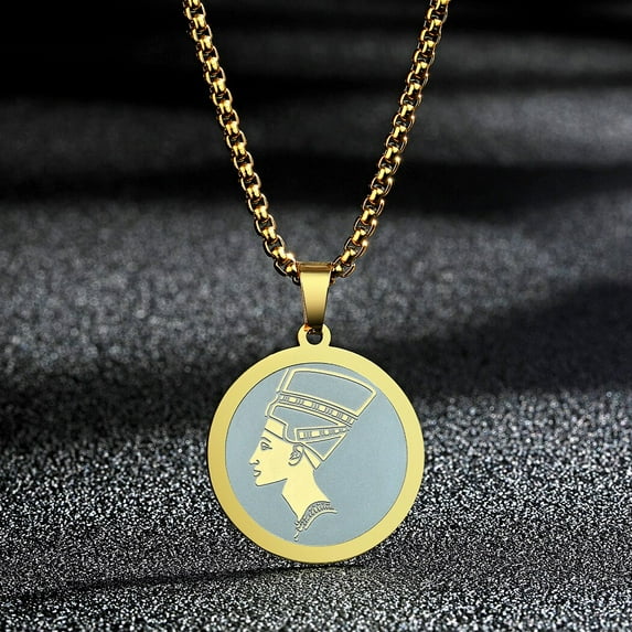 Nefertiti Stainless Steel Necklace Ancient Egypt Engraved Queen Charm Jewelry