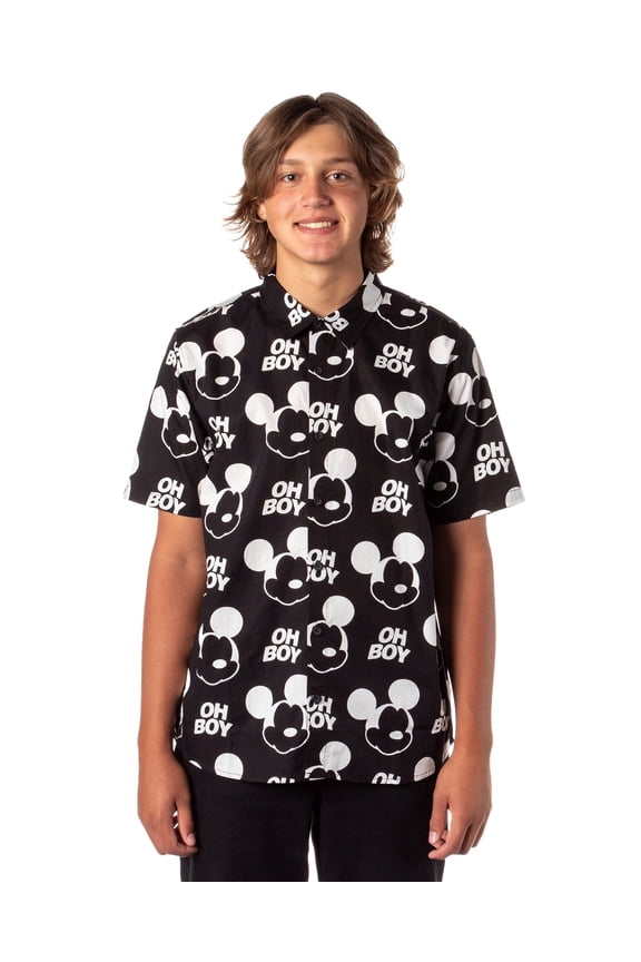 Neff Disney Men's Oh Boy Mickey Face Allover Print Button-Down Shirt