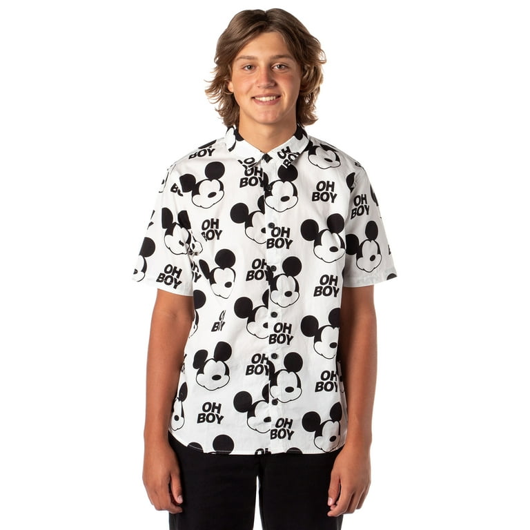 Neff Disney Men s Oh Boy Mickey Face Allover Print Button Down Shirt Walmart