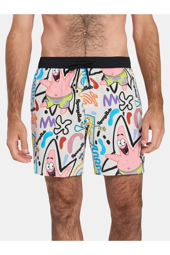Men's and Big Men's SpongeBob SquarePants Print Swim Trunks, Sizes S-3XL