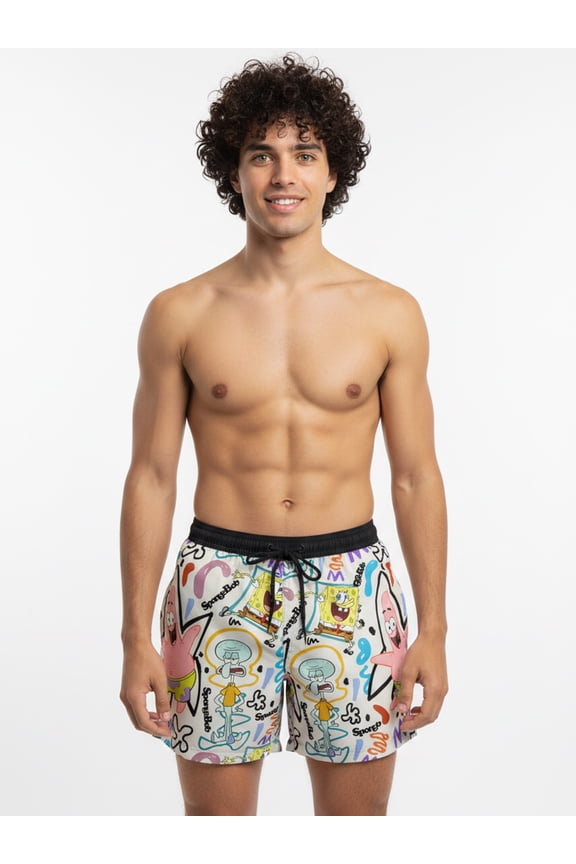 Men's and Big Men's SpongeBob SquarePants Print Swim Trunks, Sizes S-3XL