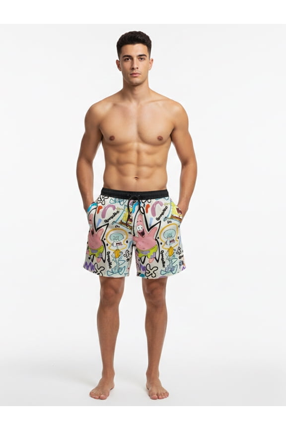 Men's and Big Men's SpongeBob SquarePants Print Swim Trunks, Sizes S-3XL