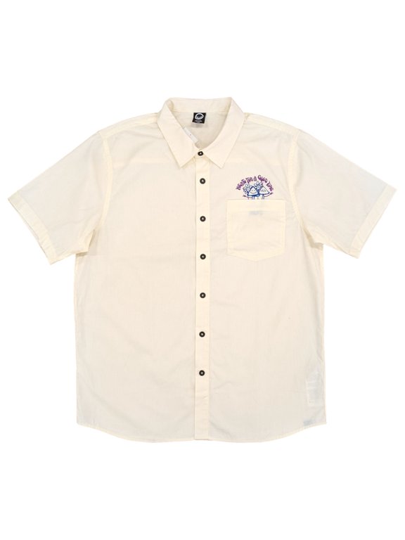 Mens Cream Regular Fit Short Sleeve Button-Down Shirt Medium