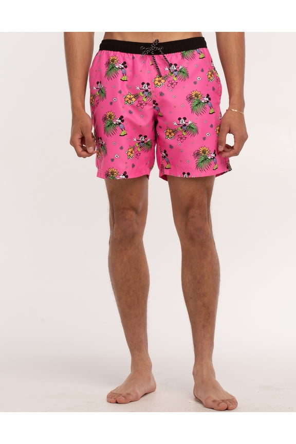 Mickey Men's Hot Tub Volley Shorts Swim Trunks Boardshorts in Pink (Medium, Pink)