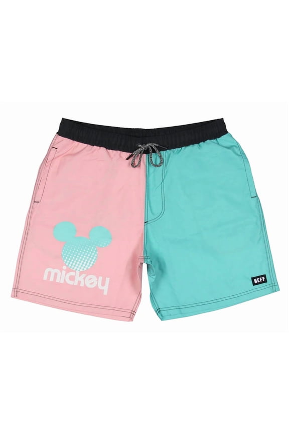 Mickey Men's Hot Tub Volley Shorts Swim Trunks Boardshorts in Teal/Pink (Small, Teal/Pink)