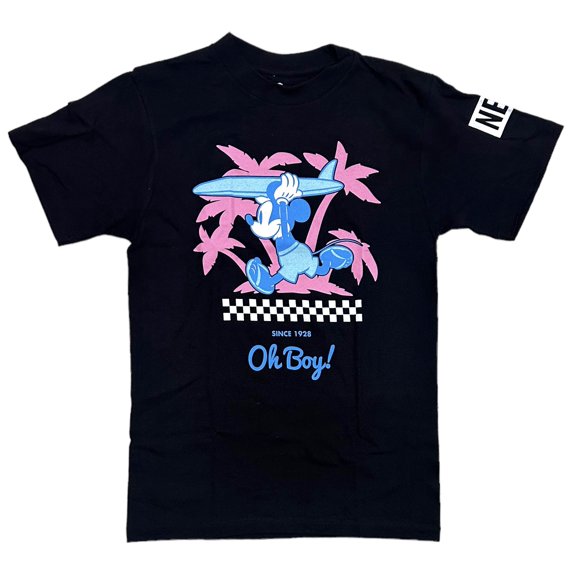 Neff X Disney Men's Mickey Mouse Oh Boy Surfing Graphic Tee T-Shirt in Black (Small, Black)