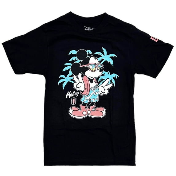 Neff X Disney Men's Mickey Mouse Tropical Beach Graphic Tee T-Shirt in Black (Small, Black)