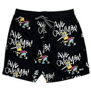 Neff X The Simpsons Men's Bart Hot Tub Volley Shorts Swim Trunks Boardshorts Medium, Black