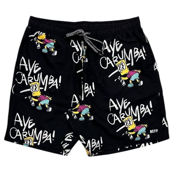 Neff X The Simpsons Men's Bart Hot Tub Volley Shorts Swim Trunks Boardshorts (Small, Black)