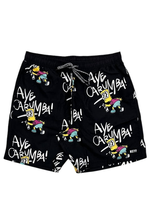 X The Simpsons Men's Bart Hot Tub Volley Shorts Swim Trunks Boardshorts (Small, Black)