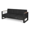 Black Aluminum and Wood Outdoor 3-Seater Sofa with Dark Gray Cushions