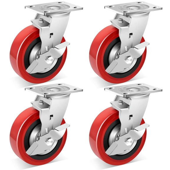 Nefish 6 Inch Industrial Grade Casters Wheels, Heavy Duty Polyurethane Casters Set of 4 with Dual Ball Bearing, Solid Polyurethane Wheel 4500 Lb, Plate Swivel Casters for Cart, Industrial, Machine