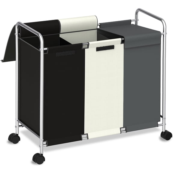 Nefoso 3 Section Laundry Hamper with Lid and Wheels, 150L Large Laundry Basket Sorter Cart with Handle, Clothes Storage, Multicolor