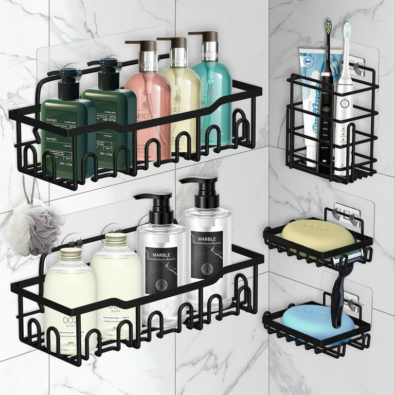 Shower Caddy, Shower Shelf for Inside Shower with 8 hooks, 4 Pack Adhesive  Shower Organizer with Soap Holder and Toothbrush Holder,SUS 304 Rustproof