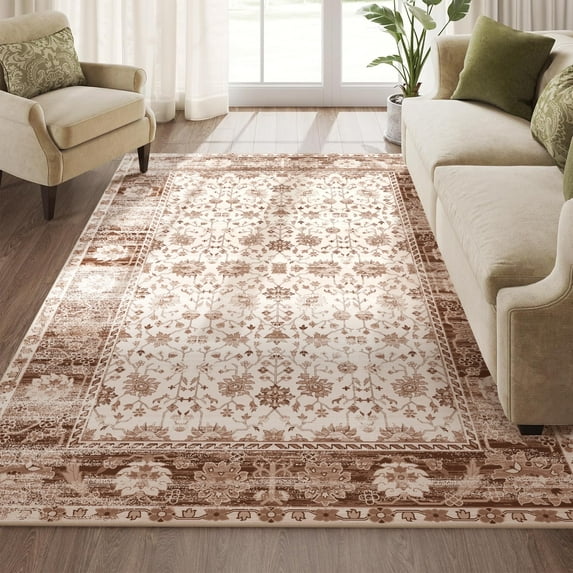 Nefoso 5ft x 8ft Vintage Area Rugs, Washable Area Rugs for Living Room Bedroom Kitchen Home Decor, Non-Slip Carpet, Brown