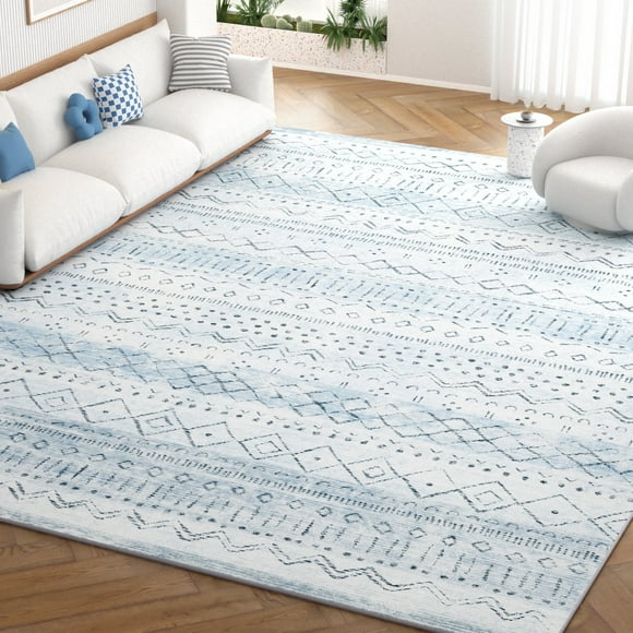 Nefoso 8ft x 10ft Area Rugs, Washable Area Rugs for Living Room Bedroom Home Decor, Non-Slip Carpet, Bohemian Geometric, Blue