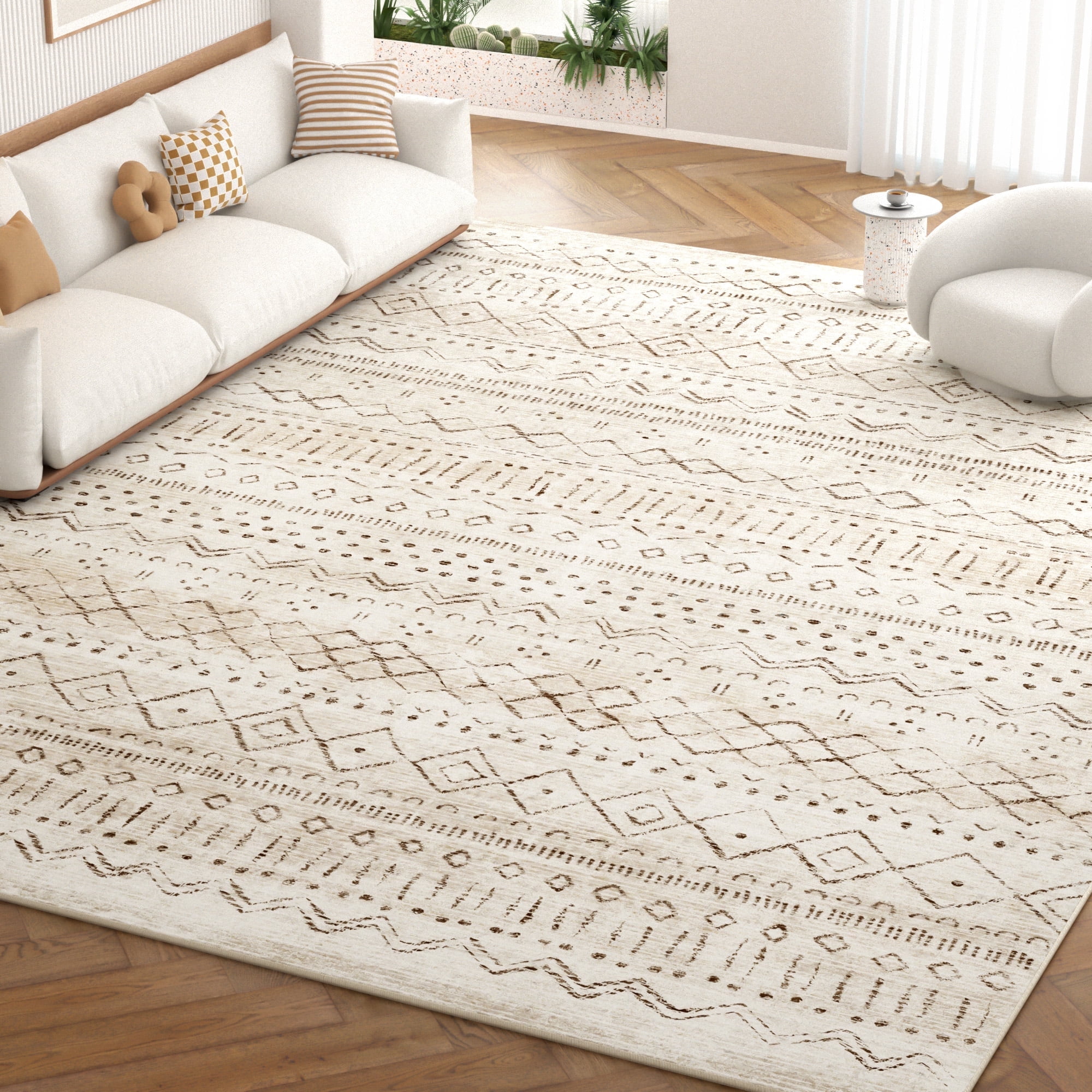 Nefoso 8ft x 10ft Area Rugs, Washable Area Rugs for Living Room Bedroom Home Decor, Non-Slip Carpet, Bohemian Geometric, Brown