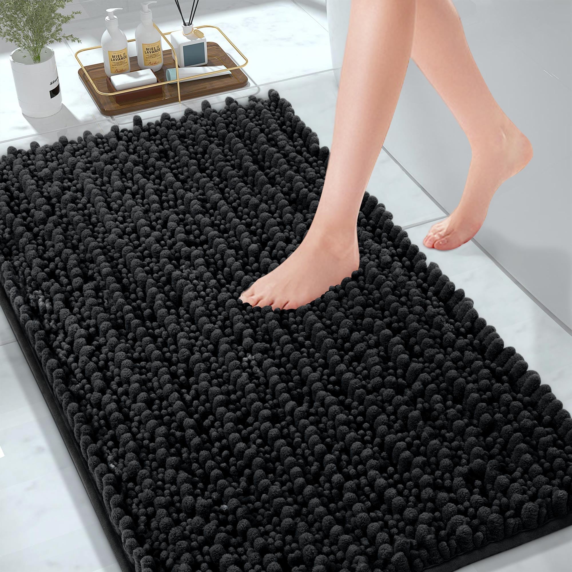 Nefoso Chenille Bathroom Rugs, 17"x24"Non Slip Bathroom Rugs Ultra ...