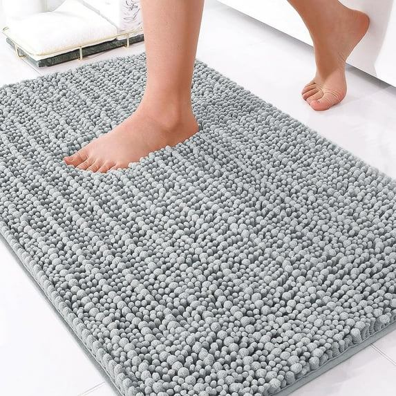 Lalado Chenille Bathroom Rugs, 17"x24"Non Slip Bathroom Rugs Ultra Thick Soft Super Absorbent Washable Bath Mat, Grey