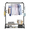 thumbnail image 1 of Nefoso Clothing Garment Rack with 6 Hooks and Double Bottom Shelves Standard Clothes Organizer Rack for Hanging Clothes, Metal Chrome,46.8" x 13.3" x 56.7"(Black), 1 of 12