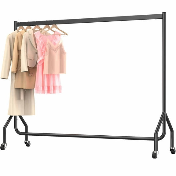 Nefoso Heavy Duty Clothes Rack with Wheels,Rolling Garment Clothing Rack for Display and Storage, Hanging Clothes,71"L x 18.4"W x 60"H(Black)