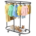 thumbnail image 1 of Nefoso Rolling Clothes Rack with Wheels and Removable Shelf,Oval Metal Garment Clothing Rack Standard Hanging Clothes Organizer(Black), 1 of 9