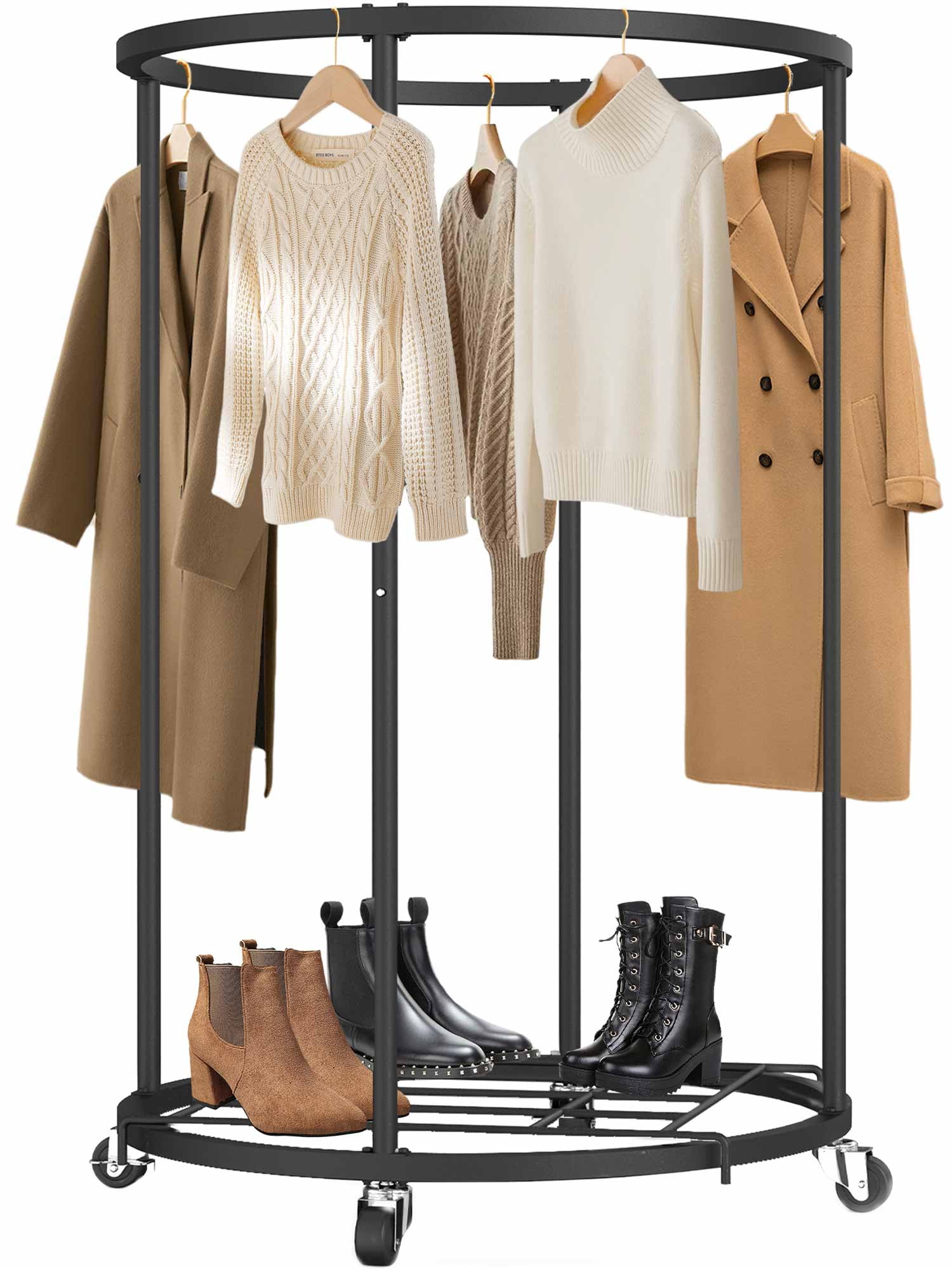 Nefoso Clothing Garment Rack,Round Clothes Rack with 4 Universal Wheels