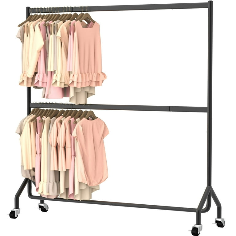 Nefoso Heavy-Duty Movable Double Rails Garment Rack with Wheels