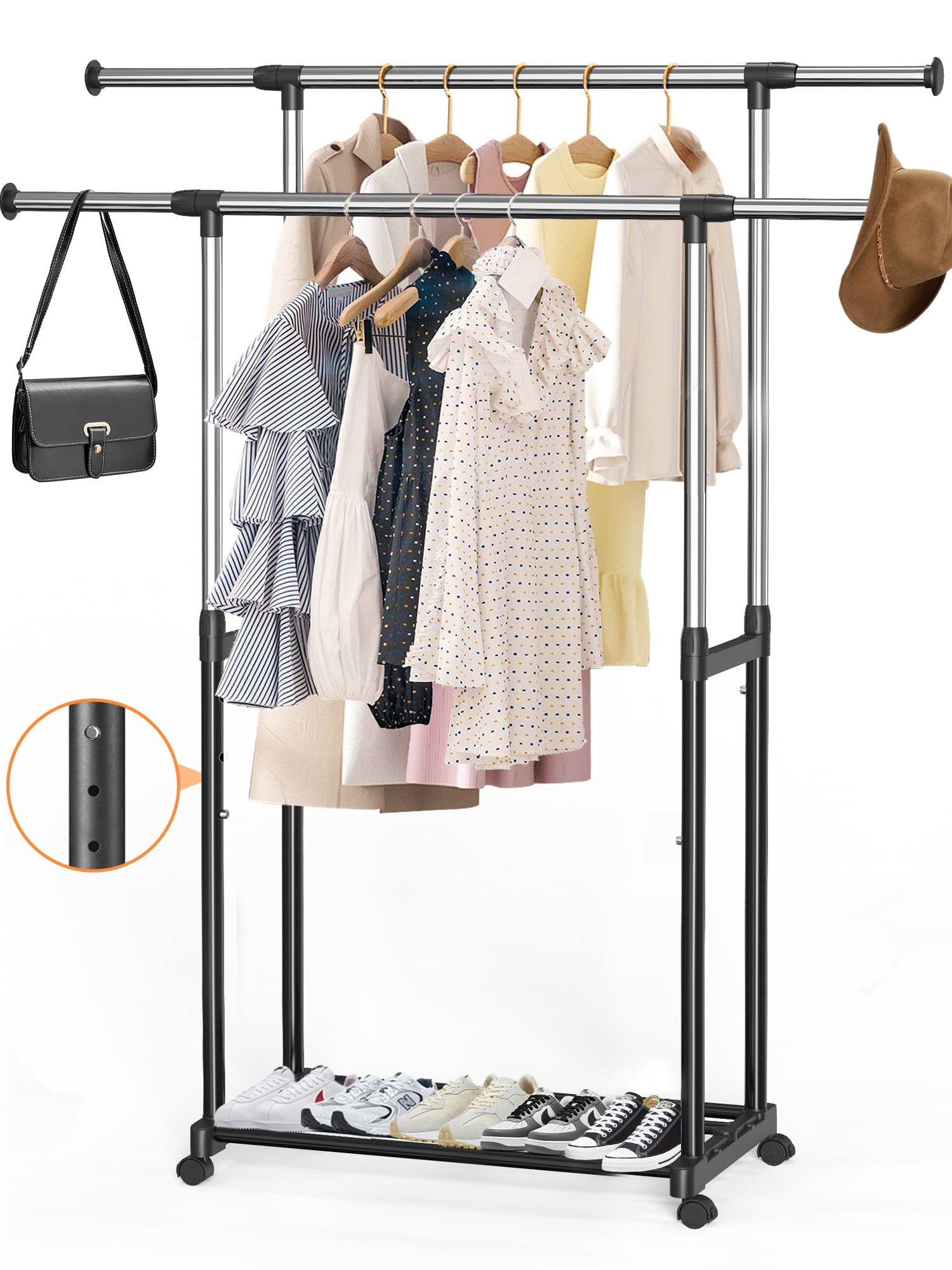 Nefoso Double Rails Clothing Garment Rack,Portable Adjustable Clothes ...