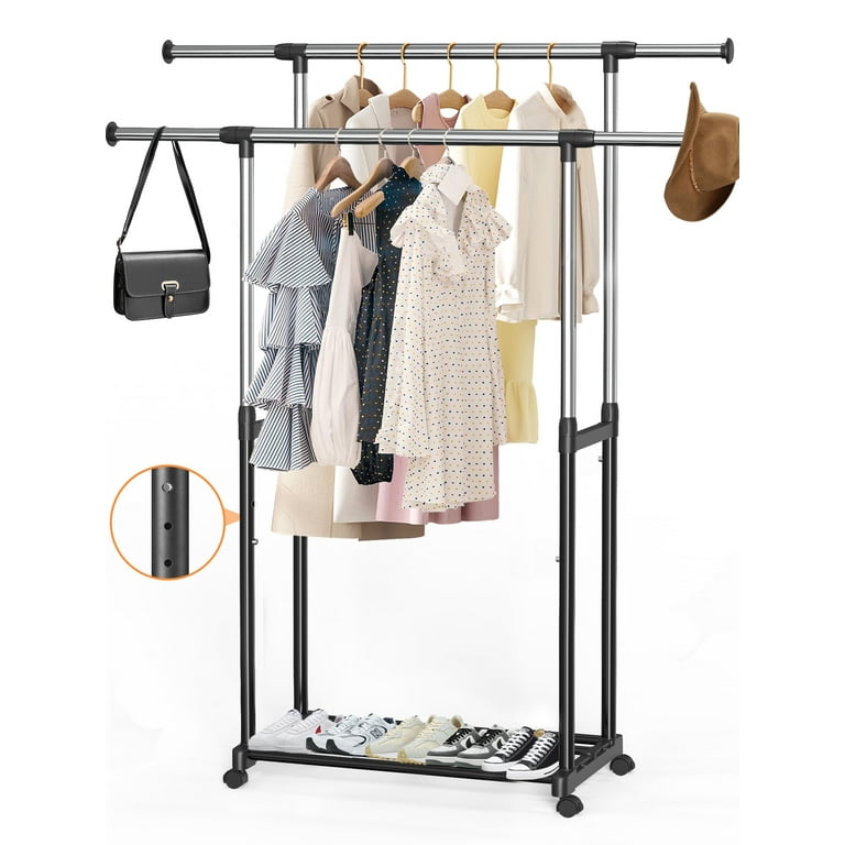 Large 1.5 m Wide Double Coat Hanging Stand Wardrobe Clothes Hanger Rack  (Black)