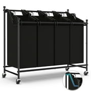 Nefoso Laundry Hamper Sorter,4 Separate Bags Laundry Basket with 4 Wheels for Laundry Bedroom Bathroom Clothes Storage(Black)