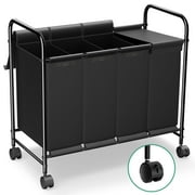 Nefoso 4 Section Laundry Hamper with Lid and Wheels, 200L Large Laundry Basket Sorter Cart with Handle, Clothes Storage, Black